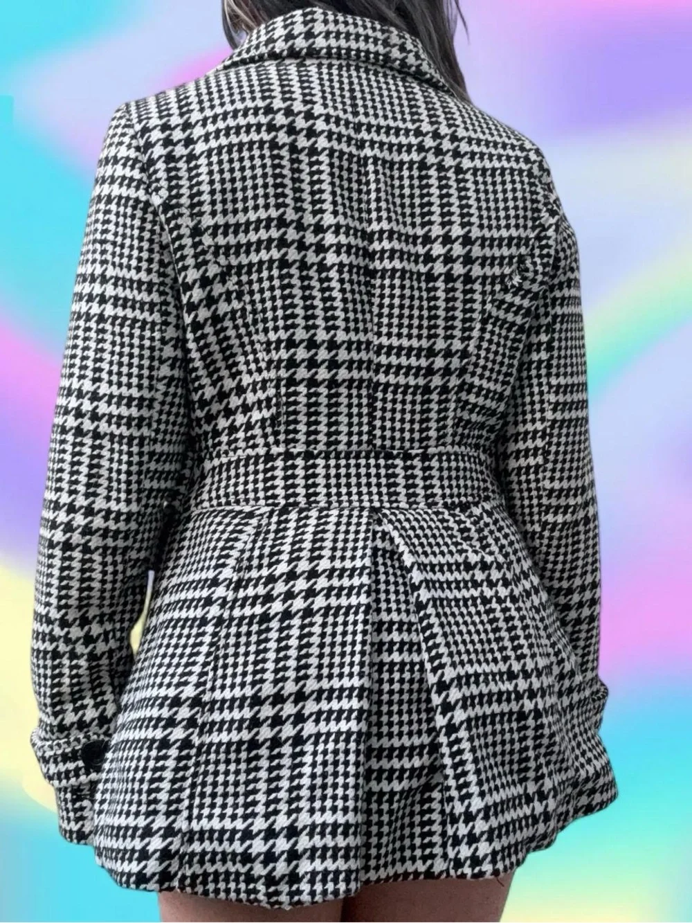 vtg y2k houndstooth conductor coat - candie’s, sz md, can fit sm